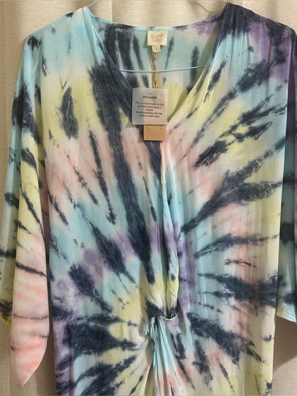 Surf Gypsy Pastel Tie-Dye Maxi Dress in Blue, Purple, Yellow, Pink - Picture 2 of 9